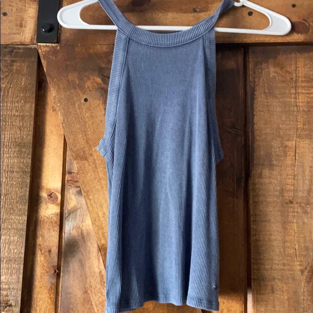 Blue high neck tank ribbed